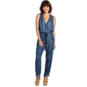 LOVESTITCH Chambray Denim Romper Sleeveless V-neck Crossover Small Blue Jean